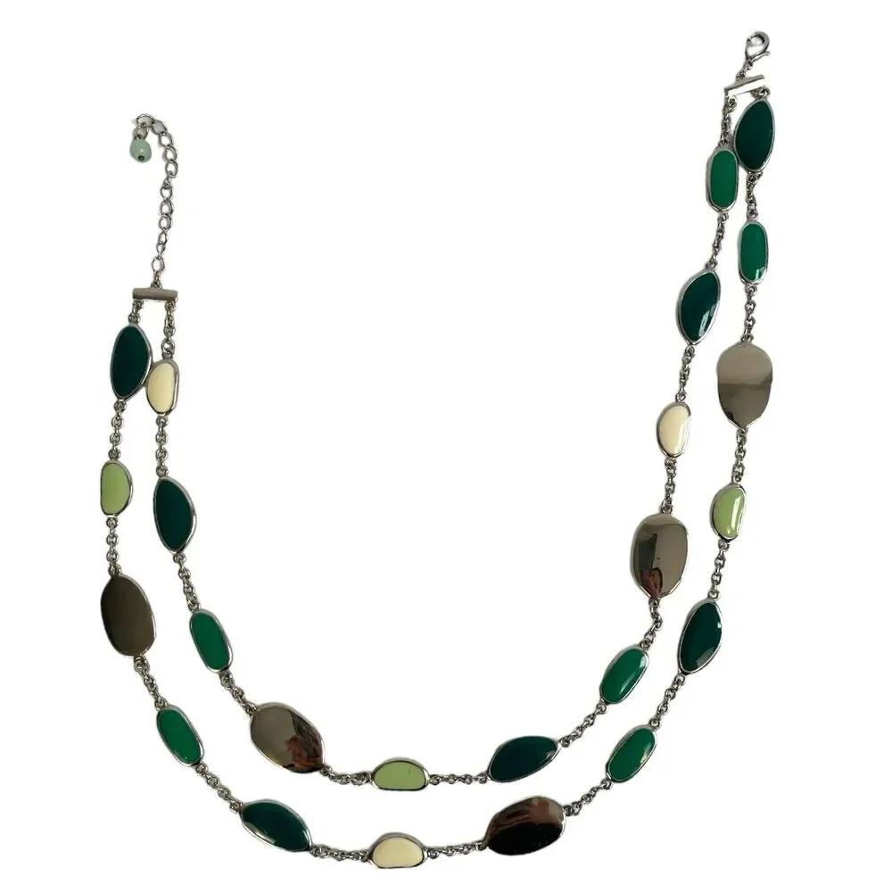 Silver Tone Double Strand Layered Jewelry  Necklace Multicolor‎ Pebbles A14Q